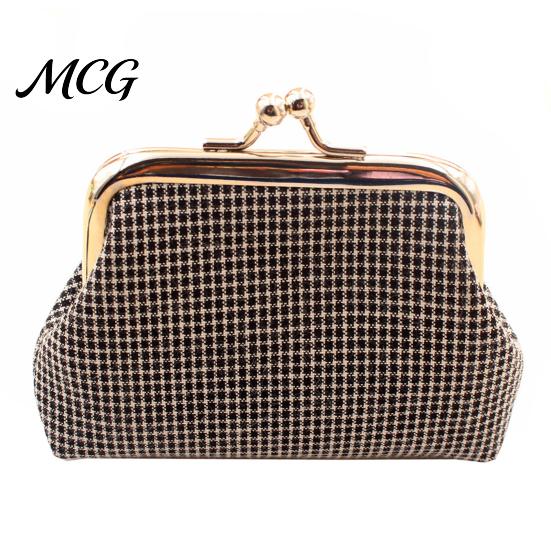 Travel Coin Holder Retro Plaid Purse, Cotton Fabric Small Change Mini Purse Kiss Lock Pouch for Women Coins Cash Earrings Lipstick Storage
