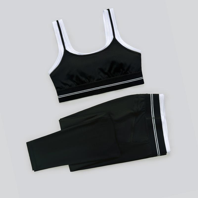 Женский двухсекционный ударопрочный спортивный бюстгальтер для йоги с цветовыми блоками и съемными чашечками Small чёрный