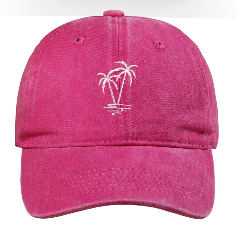 Coconut Tree Embroidered Washed Retro Duckbill Cap - Distressed Unisex Curved Brim Baseball Hat.