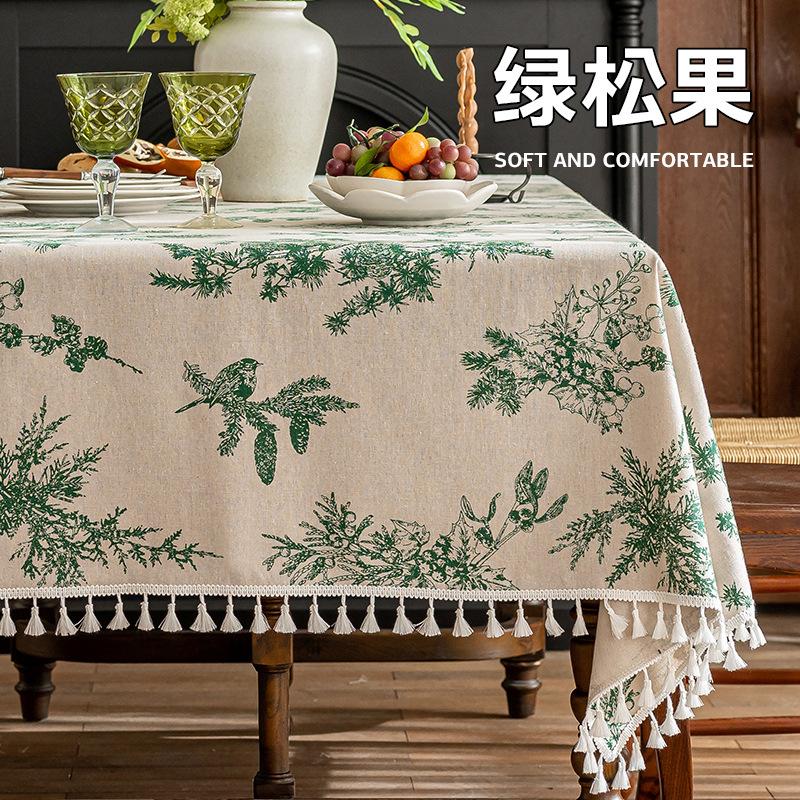 Pastoral style small floral tablecloth, rectangular camping cover, tassel edge, atmosphere cover