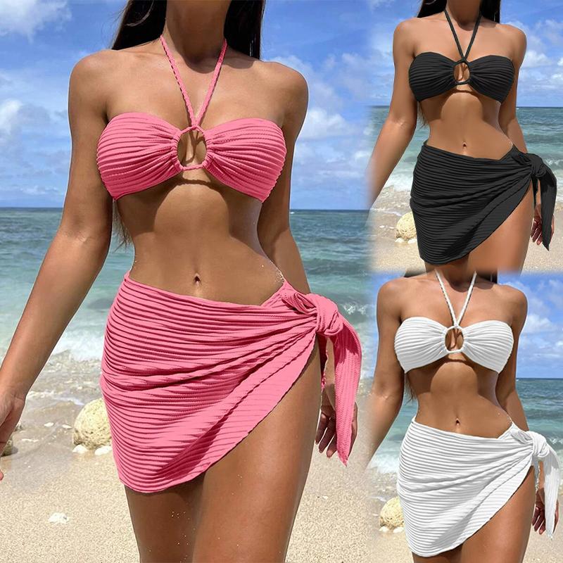 

Женские комплекты бикини, 3 шт., сексуальный купальный костюм, пляжный бассейн, праздник, однотонный