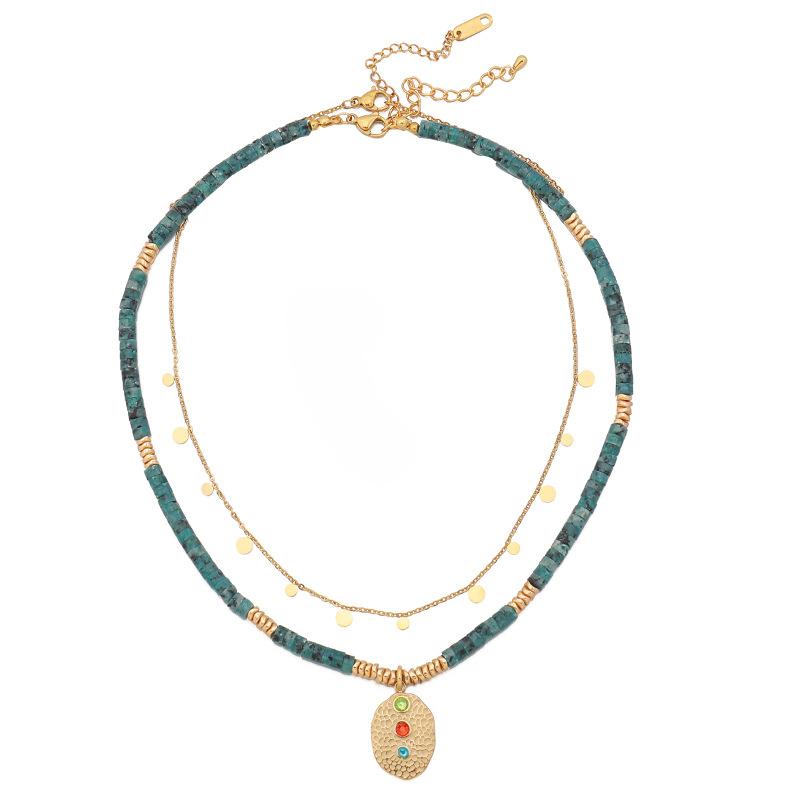Europe and the United States hot-selling retro black gallstone necklace double-layer stacked wearing ethnic style collarbone chain natural stone handm