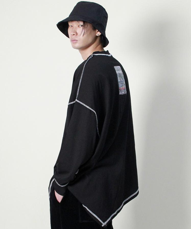Deumakeu Asymmetrical Oversized Unbalanced Long Sleeve T-Shirt Black