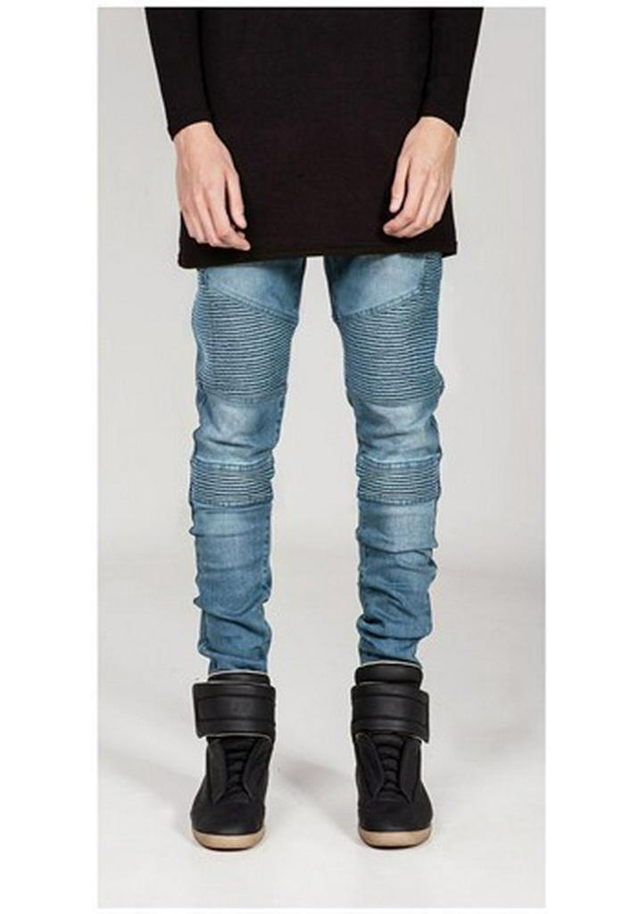 European and American Men's Ripped Badge Skinny Jeans