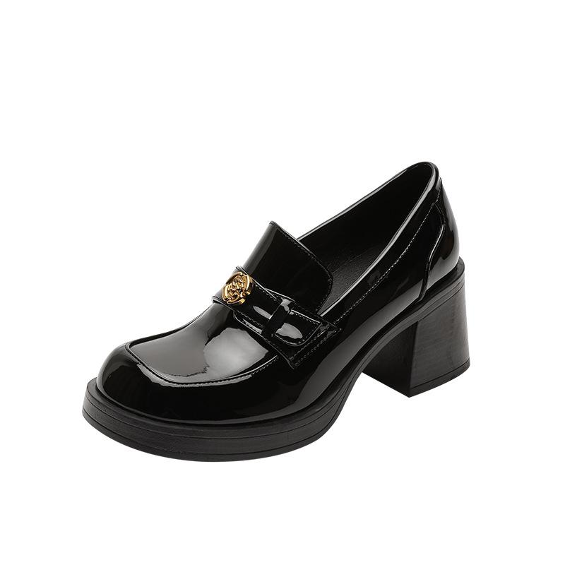 

Mary Jane shoes women s platform new French retro thick heel black small leather shoes 34