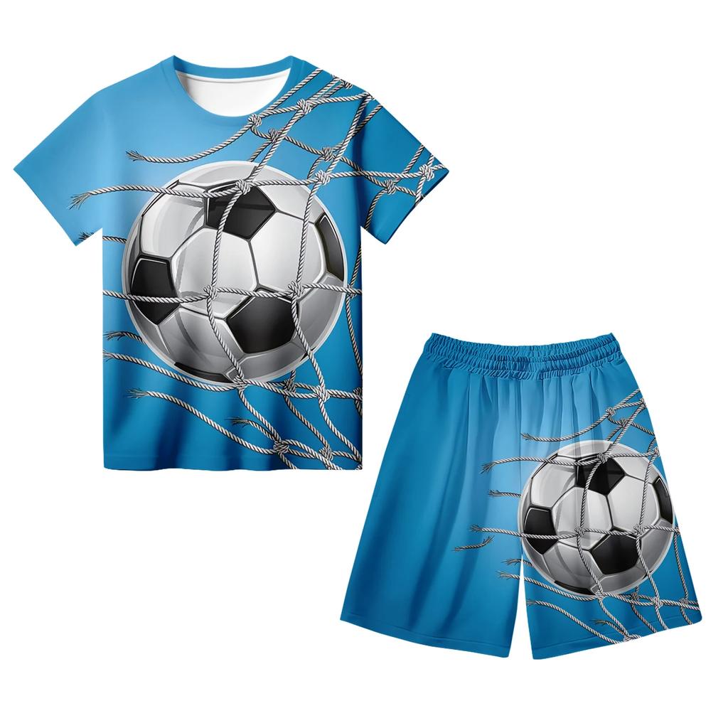 Summer 3D Printed Short Sleeved Football T-shirt Children's Set