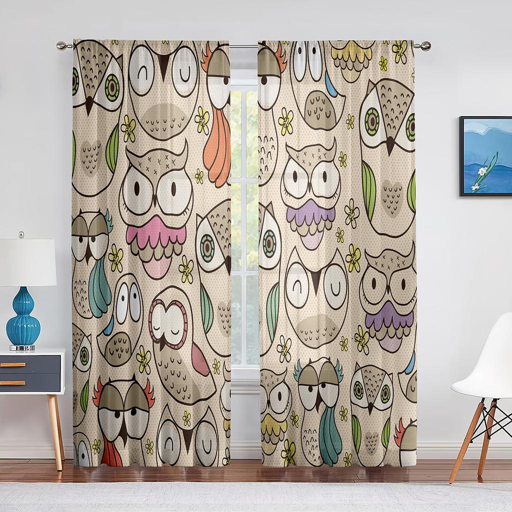 Jungle Safari Animals Sheer Curtain for Baby Bedroom Kids Nursery Cute Elephant Lion Giraffe Tiger Window Curtains Rod Pocket