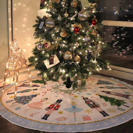 Christmas Tree Skirt Soldier Xmas Tree Pattern Decorative Tree Cover Cozy Tree Skirt Christmas Festival Accessory