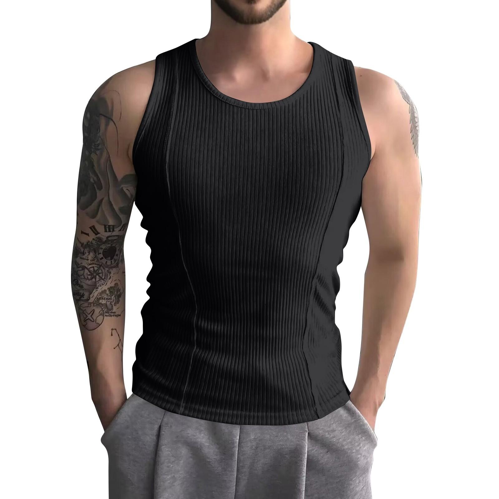 

Мужской летний жилет с широкими плечами в вертикальную полоску, однотонный, мужской повседневный спортивный жилет XL чёрный