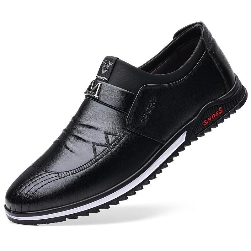 New Men s Casual Leather Shoes Men s Trend Foot Slipping Men s Business Casual Leather Shoes Flat Heel Men s Shoes 38 чёрный