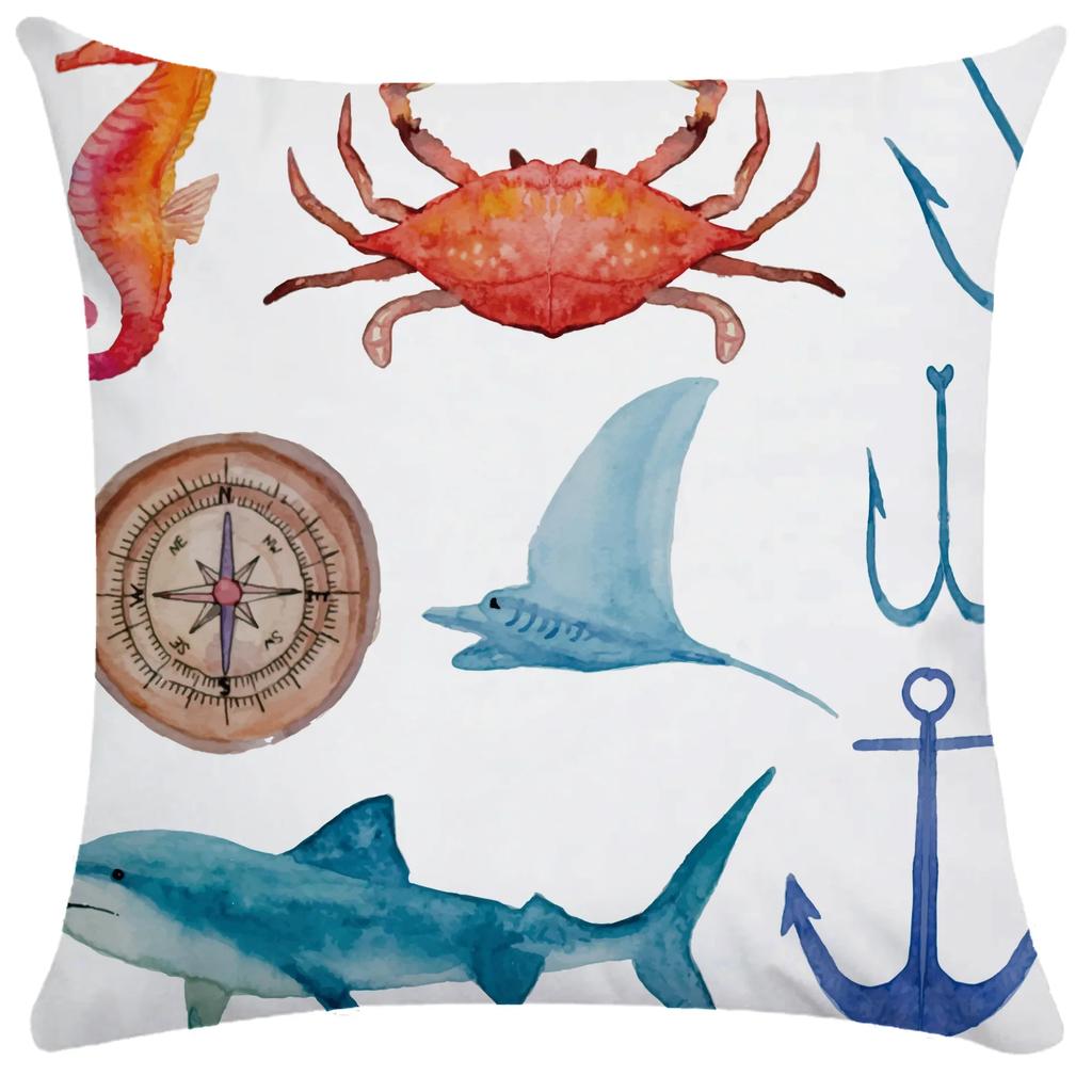 45x45cm Starfish Shell Crab Fish Pillowcase Living Room Sofa Chair Bed Soft Cushion Cover  Home Decoration