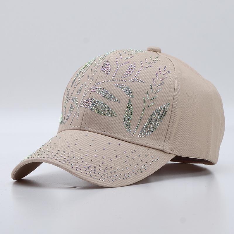 New women's diamond-encrusted baseball cap spring and summer cotton sunshade butterfly bamboo leaf rhinestone cap