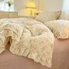 Gentle Floral Aerobic Knitted Cotton Bed Sheet with Lace Double Layered Yarn Duvet Cover Washed Cotton Bed Sheet 3pcs