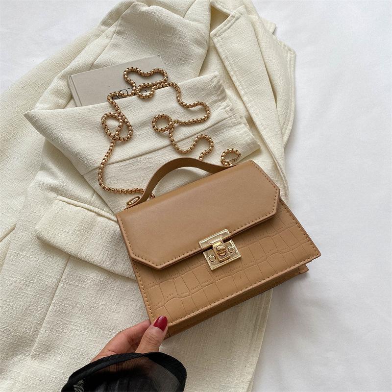 Simple and fashionable bag 2025 new summer casual solid color crocodile pattern small square bag casual messenger shoulder bag