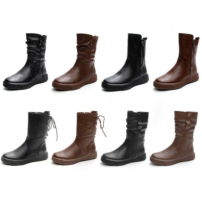 2025 Popular Versatile Leather Martin Boots Women's Shoes Autumn and Winter Short Skinny Boots Brown Maillard Knight Boots