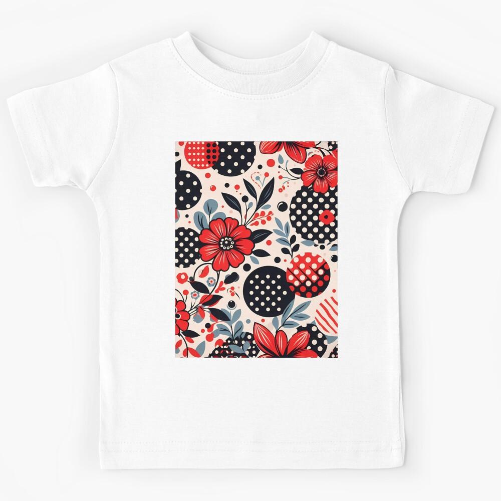 Red And Black Floral Polka Dots Abstract Kids T-Shirt 100
