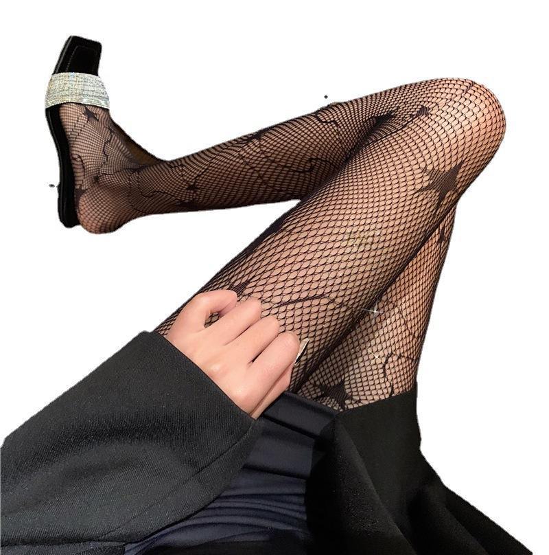 Seductive Black Fishnet Stockings with Bow and Letter Details - Plus Size European and American Styles