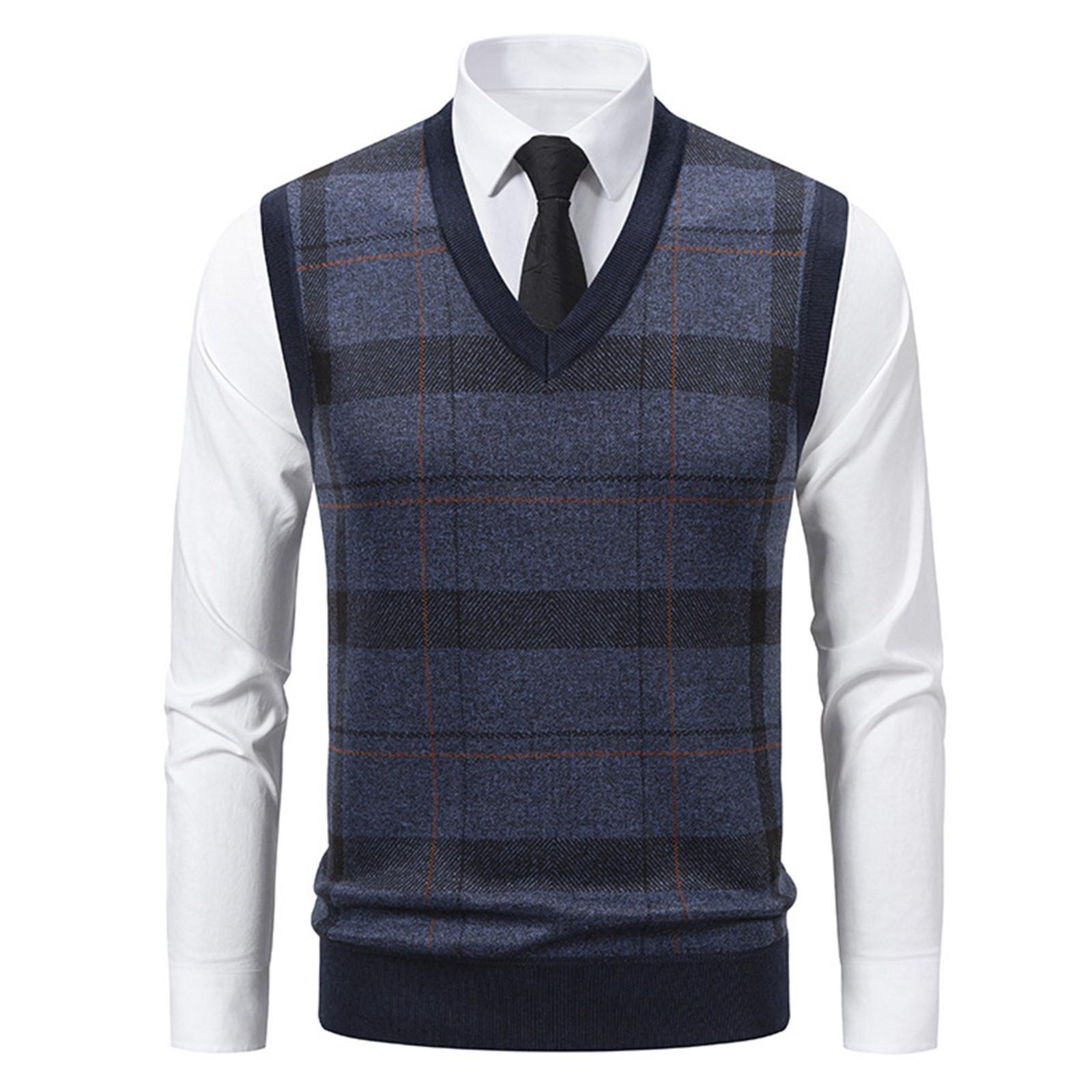 

Men s Winter Fleece-Lined Plaid Vest, Pullover, Loose-Fitting Men s Sleeveless Sweater Vest L