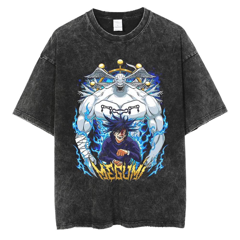 Anime Jujutsu Kaisen Itadori Yuji Ryomen Sukuna Graphic Washed T Shirt Men Vintage Cotton T-shirts Harajuku Male Casual TShirt