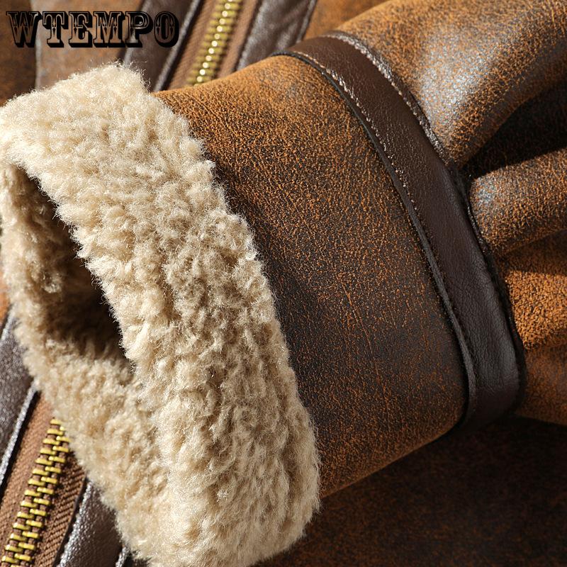 Winter Men's Large Size Air Force Fur One Padded Thickened Lapel Motorcycle Leather Jacket