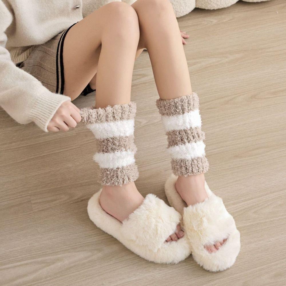 Stripe Short Tube Sock Cover Thicken Warm Winter Foot warmer Creative Coral Fleece Stockings Girl