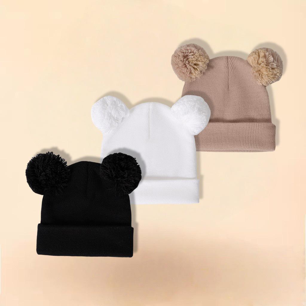 Unisex Baby Woolen Hat Set - Cute Double Pom-Poms, Autumn & Winter Warmth for Kids