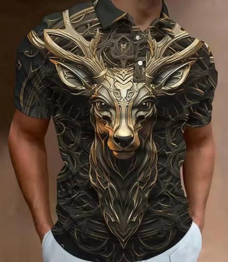 Men's retro polo shirt 3D animal print golf short-sleeved T-shirt quality fashion trend short-sleeved polo shirt t-shirt