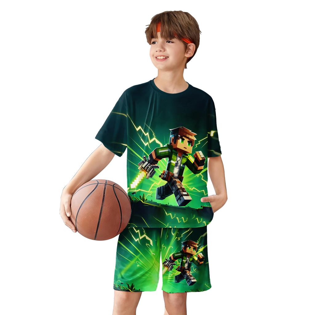 Boys' 3d Printed Game Player T-Shirts Suits - Vibrant Pixel Game Design, Children Clothing Sets, Baby