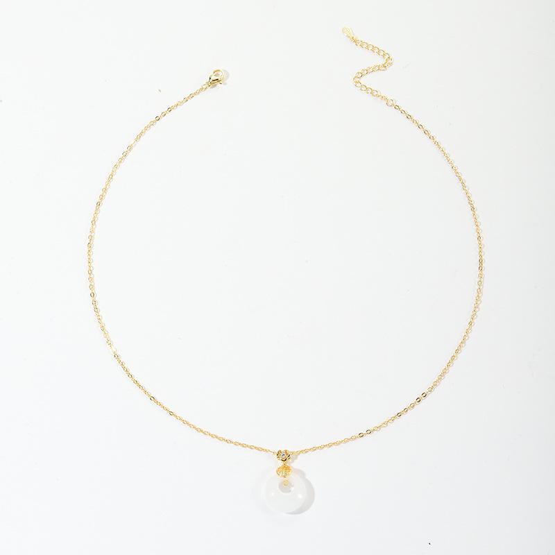 Náhrdelník ze 18karátového zlata pro štěstí s nefritovou sponou míru Hetian - Dámský luxusní valentýnský dárek