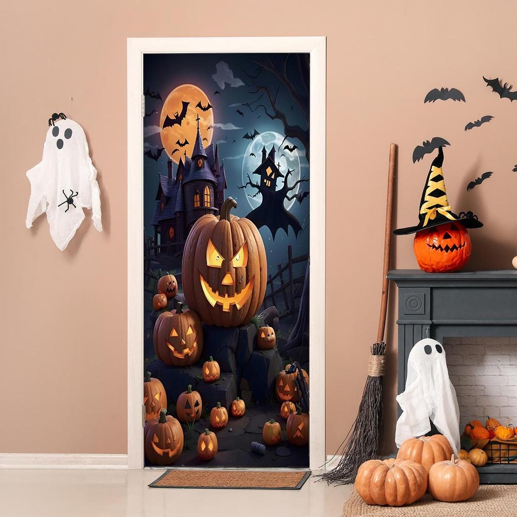 Halloween Pattern Stretch Carpet Fabric Door Cover - Easy Installation