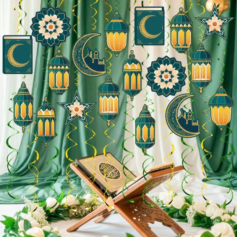 48 Pieces Spirals Party Decoration with Authentic Moon Star Designs Ramadans Accessories for Celebration and Gatherings