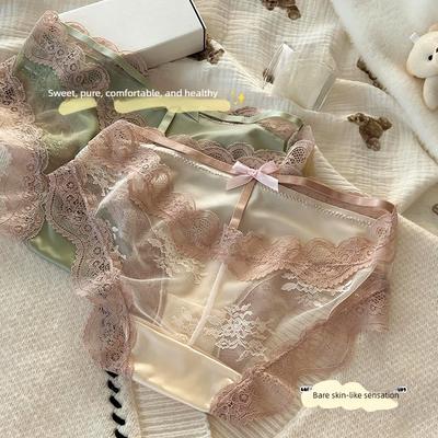Slip Estivi Sexy da Donna in Pizzo, Seta, Puro Cotone, con Inserti Antibatterici in Rete sul Cavallo, Vita Bassa