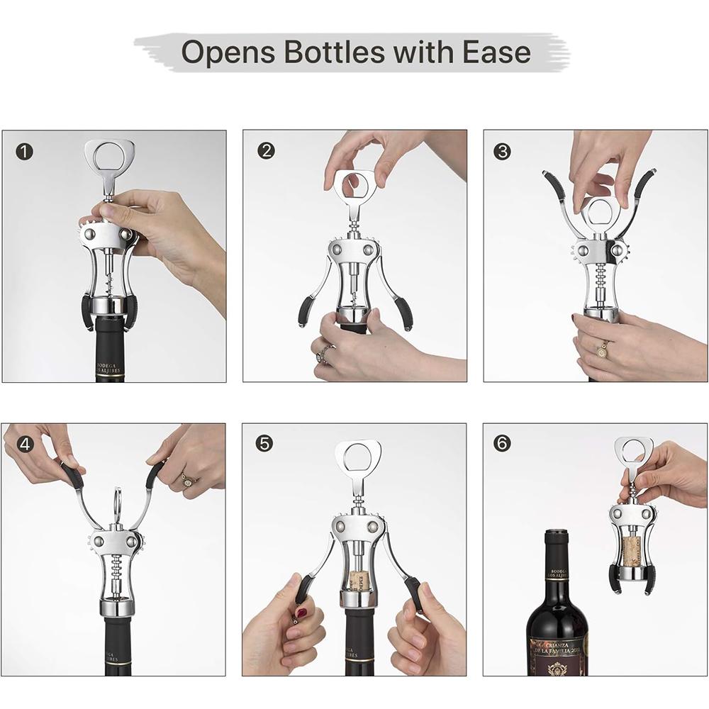 2 In 1 Wine Opener Zinc Alloy Premium Wing Corkscrew Wine Bottle Opener Beer Opener with Non-slip Wing Handle