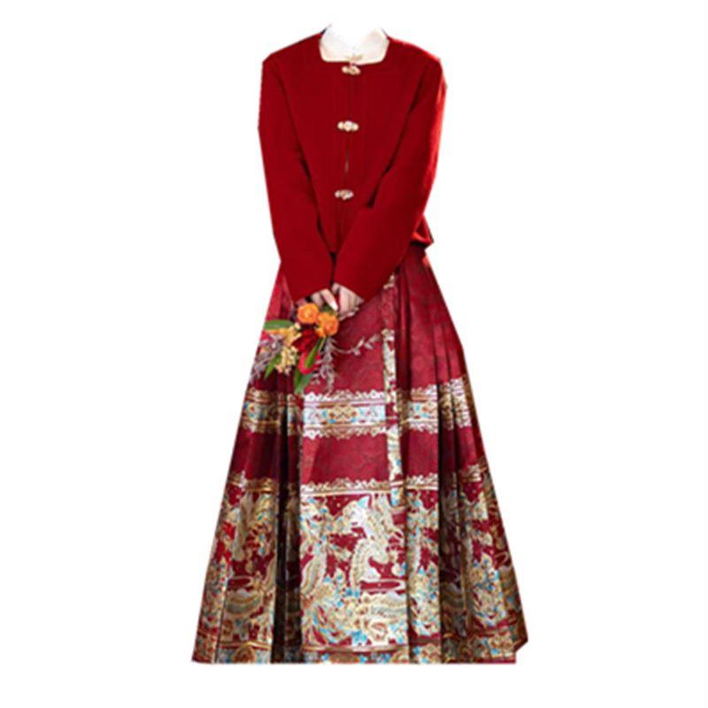 100 кг Новогодняя Свадебная Новая одежда в Китайском Стиле, Женская Юбка Мамань, Улучшенный Костюм Сюхэ, Наряд для Тоста, Экспортная Специальная Большого Размера Женская Одежда Horse Face Skirt M