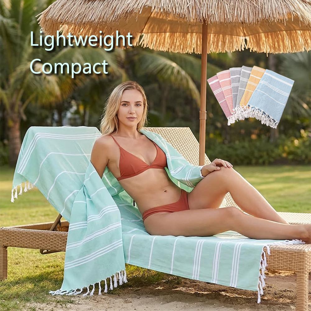 Turkey Beach Towel Shawl Striped Tassel Oversized Bath Towel Absorbent Quick-Drying Outdoor Seaside Sand-Free