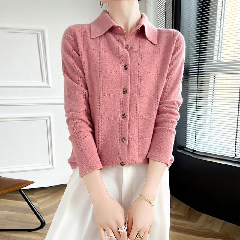 Herbst und Winter Kragen Strickjacke Damen Hemdkragen Pullover Strickjacke Neues Unterzieh-Strickpullover Lockeres Vielseitiges Oberteil Damen