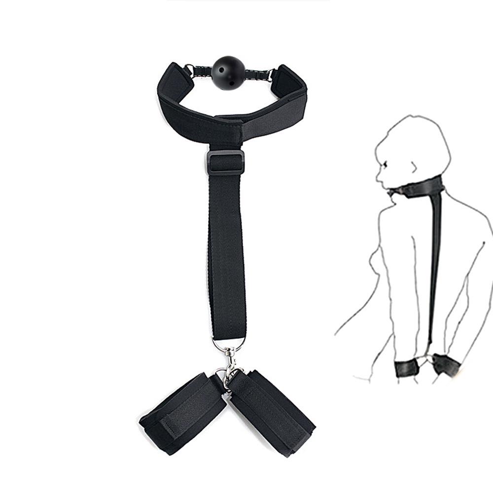 Backhand Gag with Nipple Clamps and Neck Restraint Bondage Set