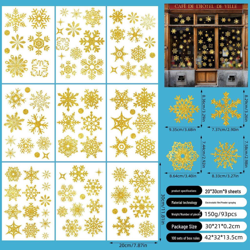 Christmas Snowflake and Reindeer Wall & Window Stickers - Static Santa Claus Decor for Refrigerator and Shops