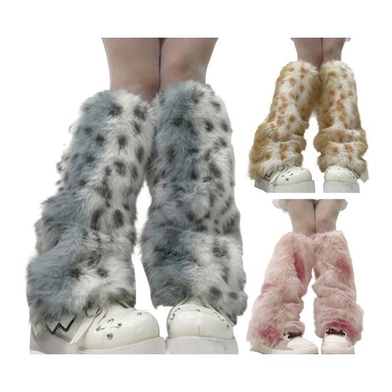 Leopard Print Leg Warmers Women Girls Faux Fur Fuzzy Leg Warmers Cozy Furry Boot Covers Shoes Cuff Cover for Parties Street Winter Daily Wear