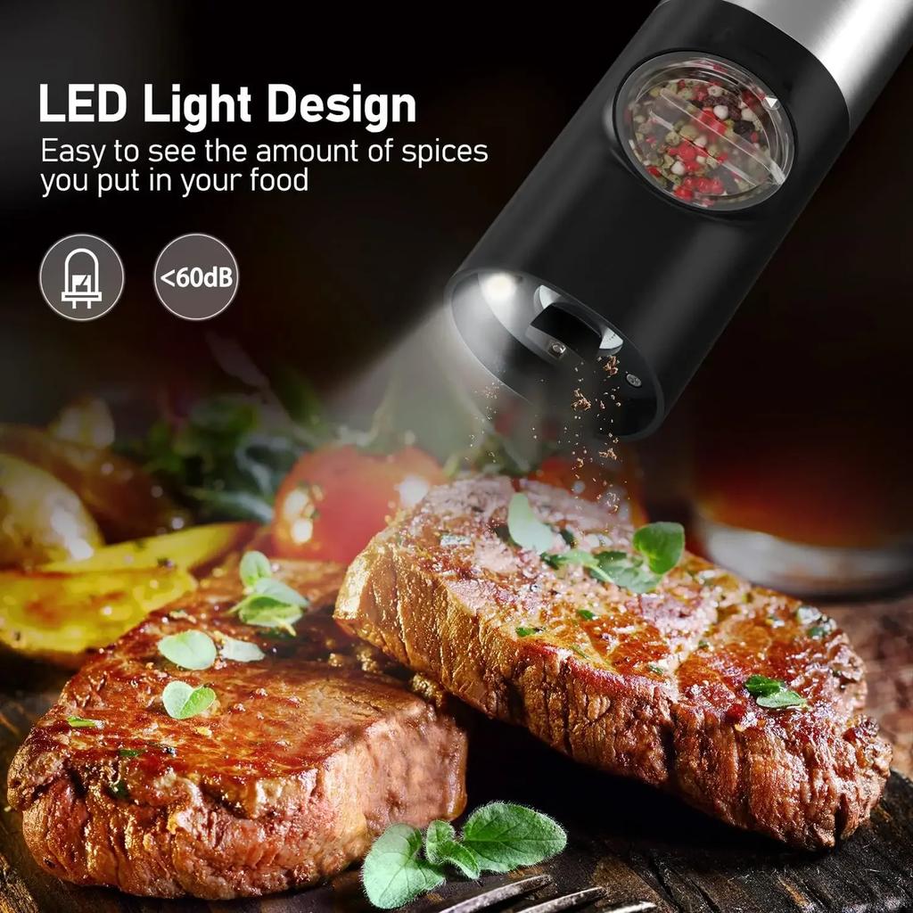 Battery Powered Pepper Grinder Electric Adjustable Coarseness Automatic Peppercorn Sea Salt Cordless Grinder Kitchen Tools