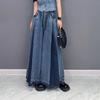 Blugi Dama Toamna cu Craci, Picioare Late, Denim Uzat - Casual, Modă, Design Pliat în Stil Stradal