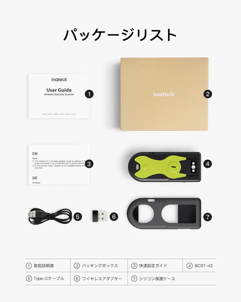 Inateck 1D 2D QR Barcode Reader, Bluetooth, Wireless Adapter, Wired Connection, Japanese Instruction Manual Included, Compact Reader Applicable To Jap