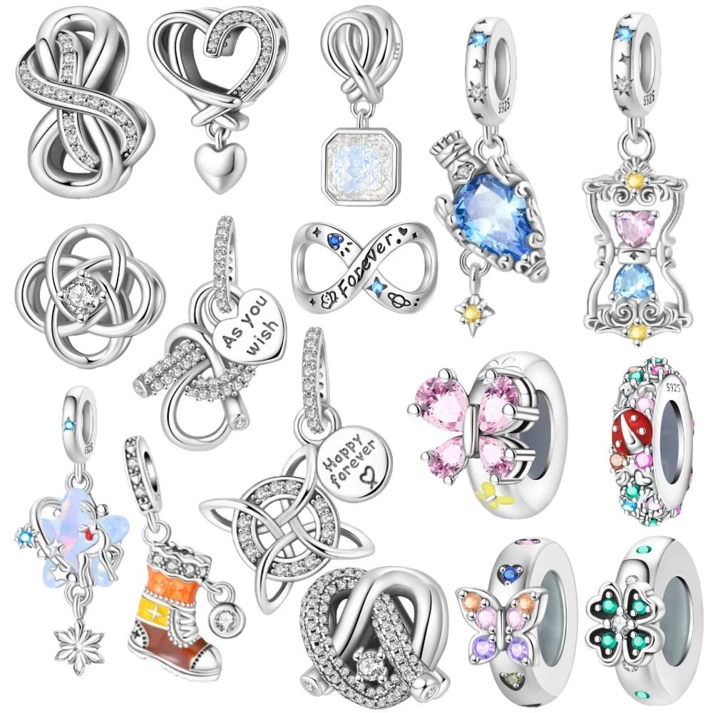 New 925 Silver Eternal Love Charms Pendant Fit Exquisite Women Bracelet Lucky Four-Leaf Clover Spacer Beads DIY Jewelry Gift