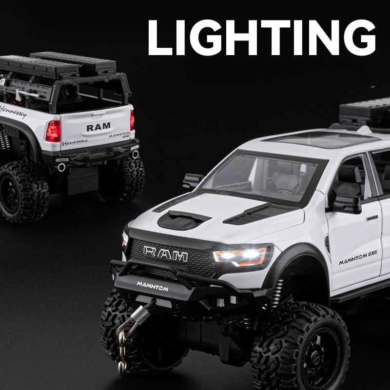 Diecast 1/24 Ram Mammoth 1000 Alloy Car Model Simulation Pickup Truck Off-road Vehicle Model Boy's Toy Collection Ornament Gift