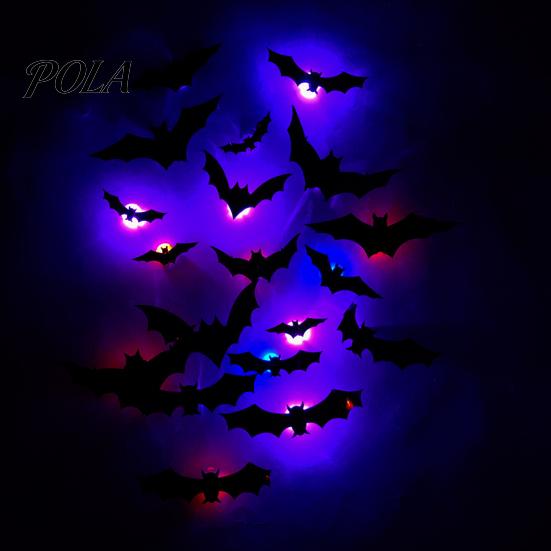 Self-adhesive Wall Light Halloween LED Stickers, Glow-in-the-Dark Bat & Spider Decorations, Battery-Powered Hanging Ornaments Stickers for Haunted