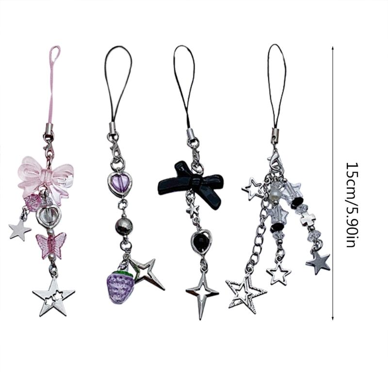 4Pcs Cute Bowknot Star Pendant Phone Charm Y2K Phone Chain Strap Sweet Bag Decoration Lanyards Keychain Accessories