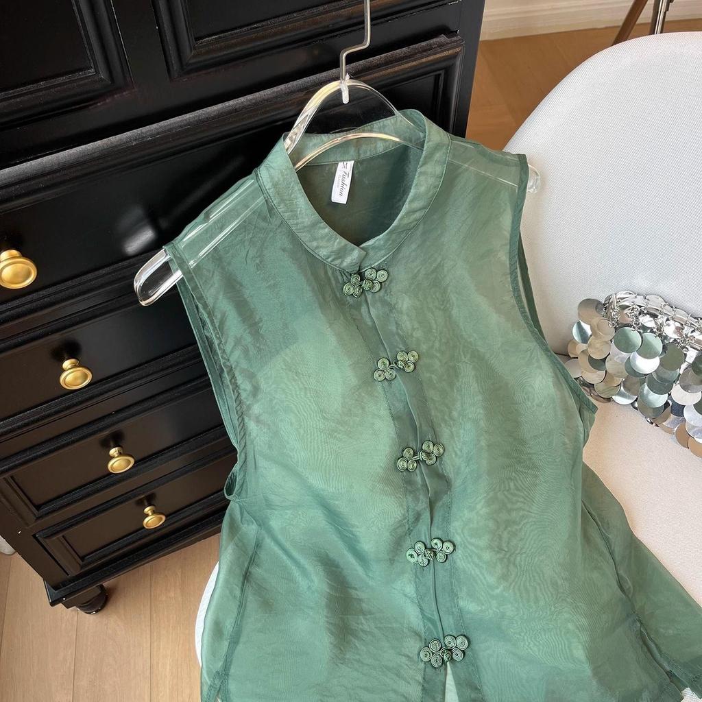 Green vest women's summer 2025 new model niche outdoor sleeveless jacquard shirt top