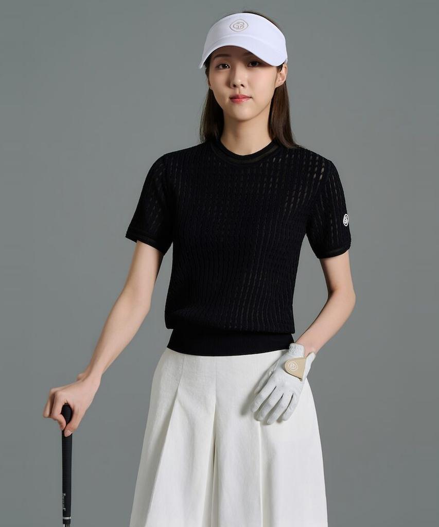 BEANPOLE GOLF Women'S Modified Cable Short Sleeve Pullover - Black