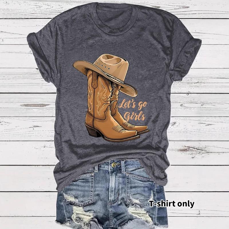 Casual T-shirt Martin Boots and Hat Printed Summer Round-neck Short-sleeved Top