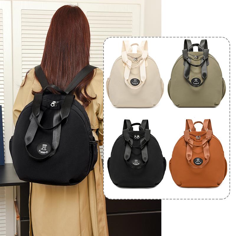 Women's Backpack Round Bag Large Capacity Travel Bag Solid Color Student Schoolbag